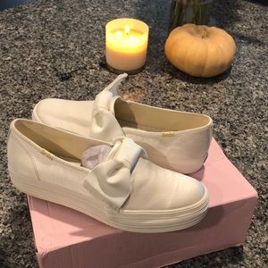 Kate Spade x Kexds: White satin platform sneaker